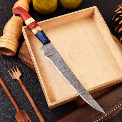 Best Handmade Damascus Steel Fillet Knife – Pakkawood Handle with Leather Sheath | Premium Fishing Fillet Knife