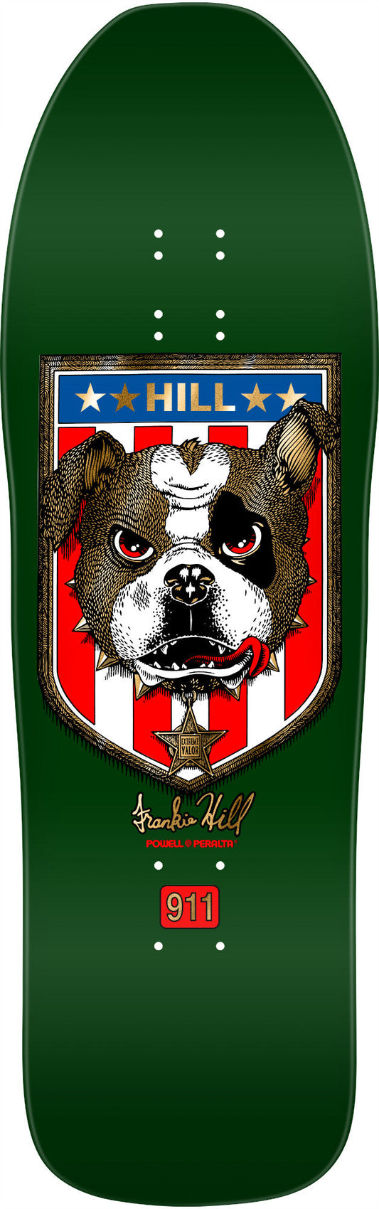 Powell Peralta Frankie Hill Bulldog Reissue Skateboard Deck - 10″ Green/Gold Foil **PRE-ORDER**